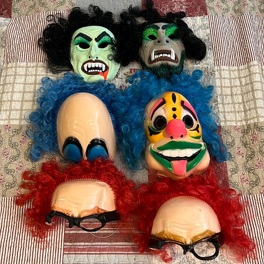 Lot Vintage Ben Cooper Halloween plastic masks hairy scary clown more